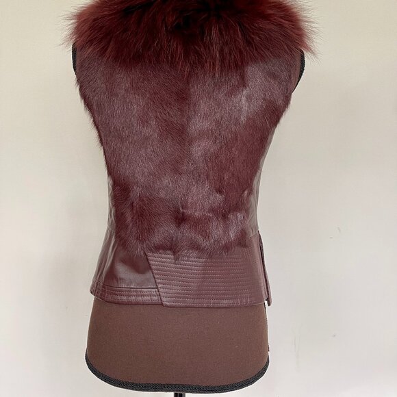 NWOT Burgundy Leather Vest Real Fox Fur S size - Picture 13 of 16